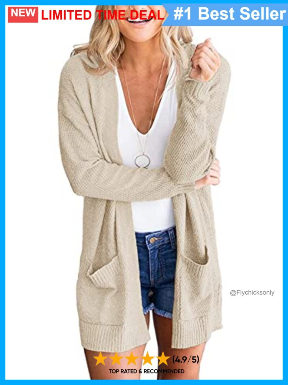 Waffle Knit Open Front Cardigan Long Sleeve Loose Fit with Pockets